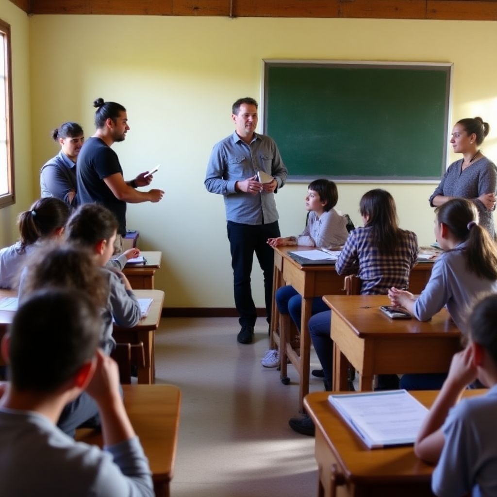 Equipo visitando escuela rural en Argentina